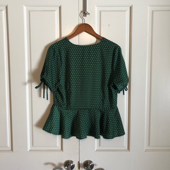 Who What Wear Tie-Sleeve Button Detail Peplum Top - Picture 2 of 4